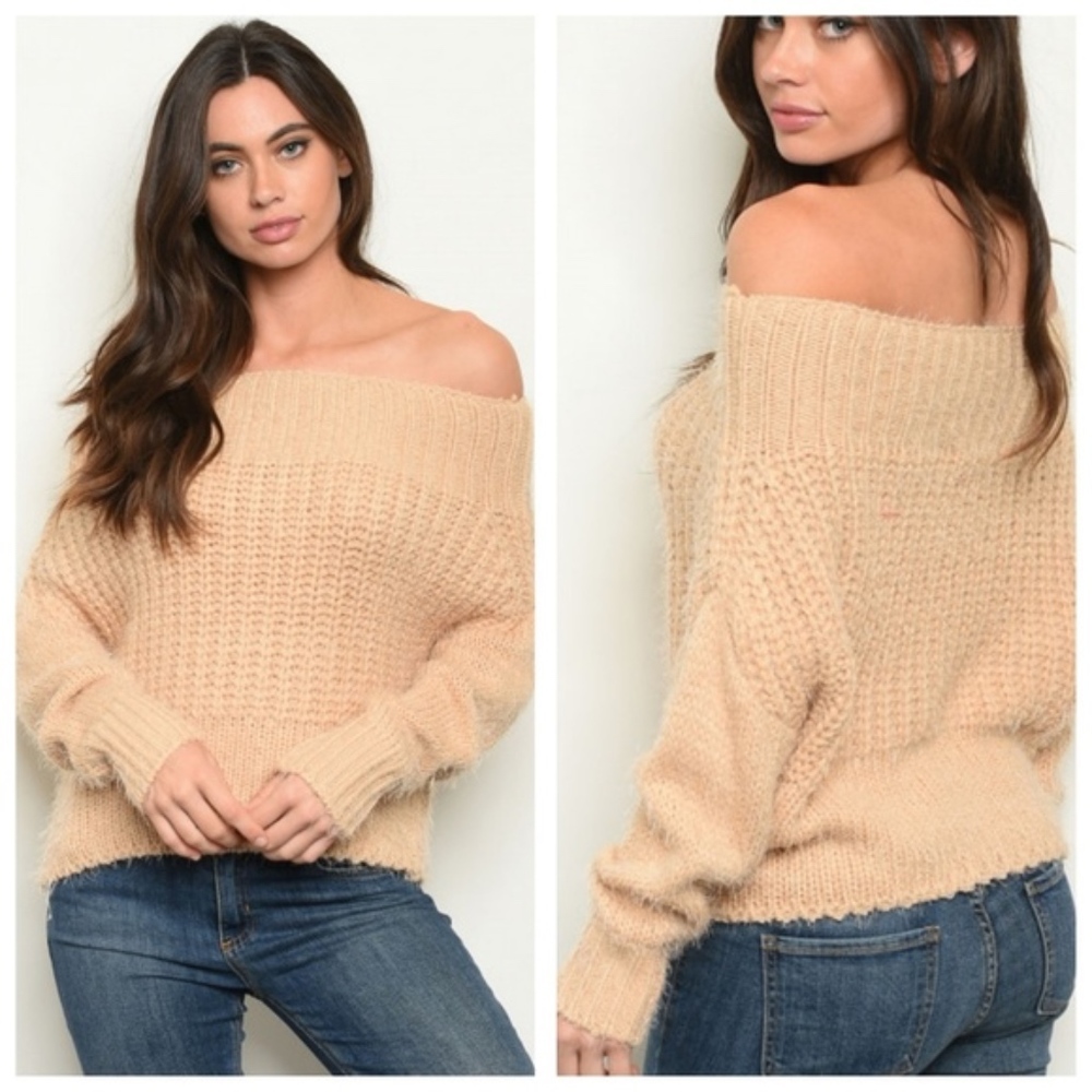 Khaki off shoulder sweaters